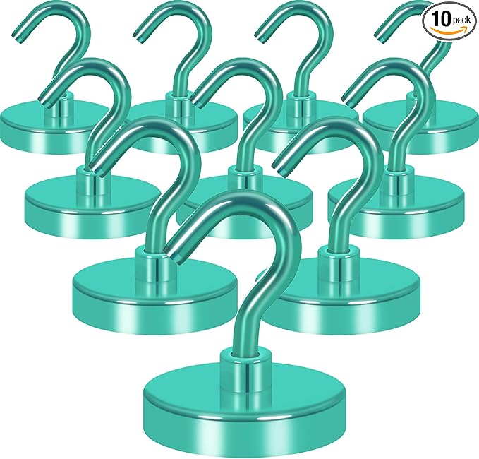 Neosmuk Magnetic Hooks, Heavy Duty 130lb+ Strong Magnet Hook for Cruise Cabins, Cruise Essentials 2026 for Hanging, Metal Wall Refrigerator Hangers (Green, 10 Pack)