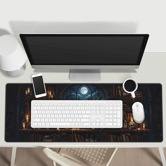 Mysterious Library Gaming Mouse Pad Extended Desk Mat 31.5x11.8in | Gaming Mousepad, Non-Slip Rubber Base, Large Keyboard Pad with Stitched Edges, Desktop Protector, for Office Home