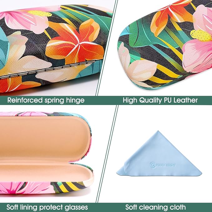 PERFECTSIGHT Hard Shell Eyeglasses Case, PU Leather Protective Glasses Case, Cute Eyeglass Case for Women Men Girls