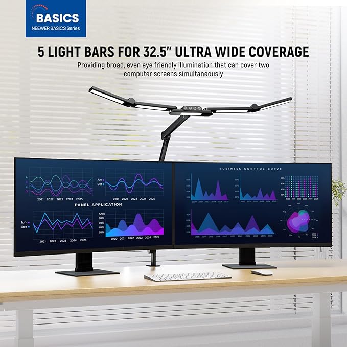 NEEWER Basics 32.5" Clip On Desktop LED Light for Home Office, 23W LED Dimmable Architect Lamp with Table Desk Clamp, 5 Light Bars, Computer Drafting Video Conference Atmosphere Lighting, DL01
