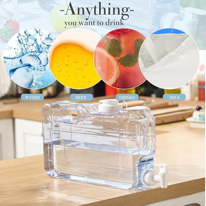 Funnymoom 4 Pcs Drink Water Dispenser for Fridge 1.1 Gallon Beverage Dispenser with Spigot Plastic Reusable Refrigerator Water Dispensers Waters Jug Container for Party Outdoors Camping Hiking Home