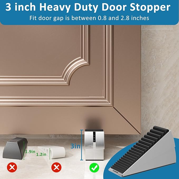 Optish 2 Pack Heavy Duty Door Stopper, Adjustable Spring Large Stopper, 3 Inches High Tall Wedge Stoppers for Bottom of Door, Door Stop Suits Any Heavy Door