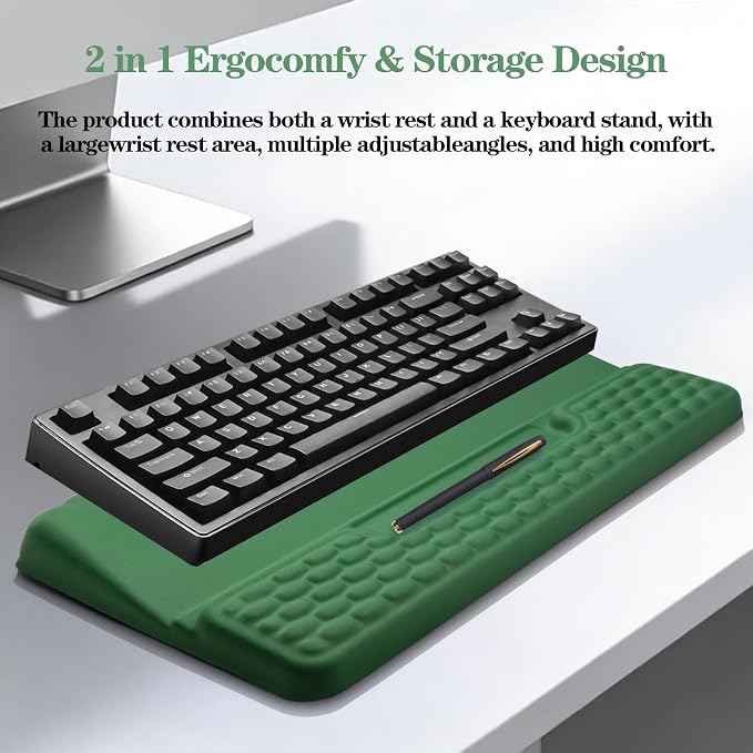 Ergonomic Keyboard Stand with Wrist Rest, Computer Wrist Support Pad | Comfy Tilted Keyboard Riser Holder Wrist Pad for Pain Relief, Soft Memory Foam Desk Cushion for Office Home