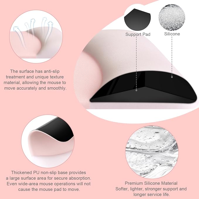 MOSISO Keyboard Mouse Pad Set, Large Gaming Mouse Pad&Keyboard Wrist Rest | Rectangular Mousepad with Wrist Rest&Coaster, Ergonomic Non-Slip&Easy Typing Pad with Curved Silicone Lining, Baby Pink