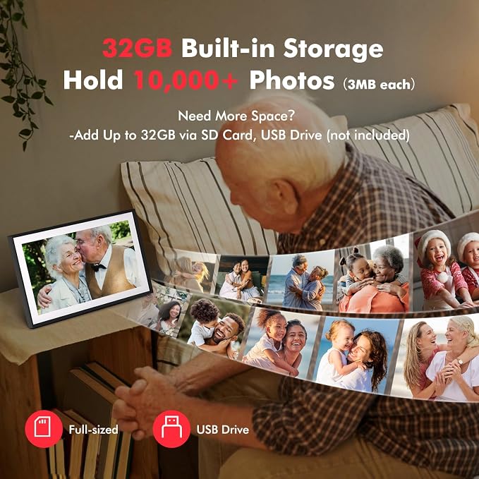 Digital Picture Frame, Frameo 15.6 Inch Large Digital Photo Frame WiFi, 1920 * 1080 IPS FHD Touch Screen, 32GB, Tabletop&Wall-Mounted, Electronic Photo Frame, Share Video, Birthday, Wedding, for Mom
