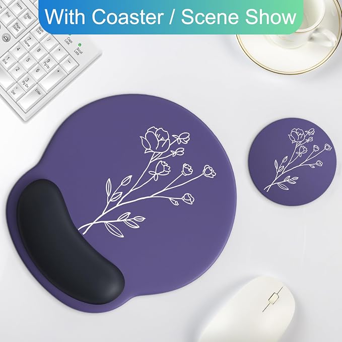 Ergonomic Mouse Pad with Wrist Rest Support,Gel Mouse Pads for Desk | Big Mousepad With Coaster Non-slip & Pain Relief for Computer, Home&Office Desk Decor