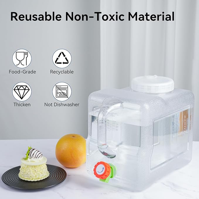 Drink Water Dispenser for Fridge - 2 Gallon Beverage Dispenser with Leak-Proof Spigot, Portable Food-grade Water Jug Container with Spout Handle for Kitchen Refrigerator Outdoor Camping Hiking