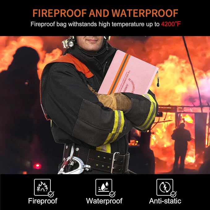 Fireproof Document Bag,14.2”x 10.0”Waterproof and Fireproof Money Bag with Aluminum Foil Lining,Fireproof Safe Storage Pouch with Zipper for Document and Cash,Pink