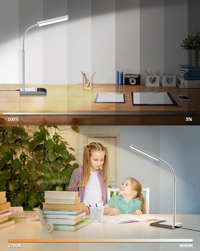 LEPOWER Desk Lamp, 800LM LED for Home Office, True Eye-Caring for Reading | 50 Lighting Modes, 2X Wider Panel, 360° Flexible Gooseneck, Touch Control, 12W Bright Table Lamp for Dorm, Bedroom, Study