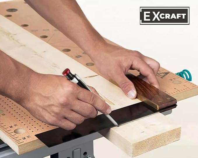 EXcraft Metal Mechanical Carpenter Pencil with 6 Refills Deep Hole with Built-in Sharpener For Architect Construction Carpentry Making Scribe Tools