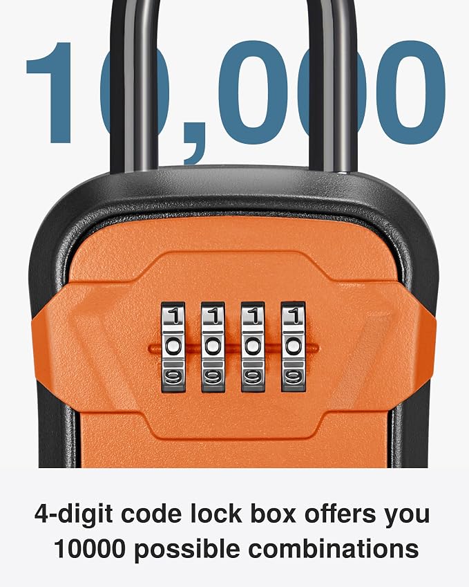 Puroma Lock Box, Key Lock Box Wall Mount & Portable Combination Lockbox with Resettable Code, Security Lockbox for Outside House Keys, Apartment Realtors Spare Keys Storage (1 Pack, Orange)