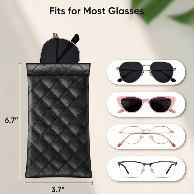 FINTIE Soft Eyeglasses Case with Cleaning Cloth, Portable Squeeze Top Vegan Leather Glasses Pouch, Sunglasses Eyewear Bag