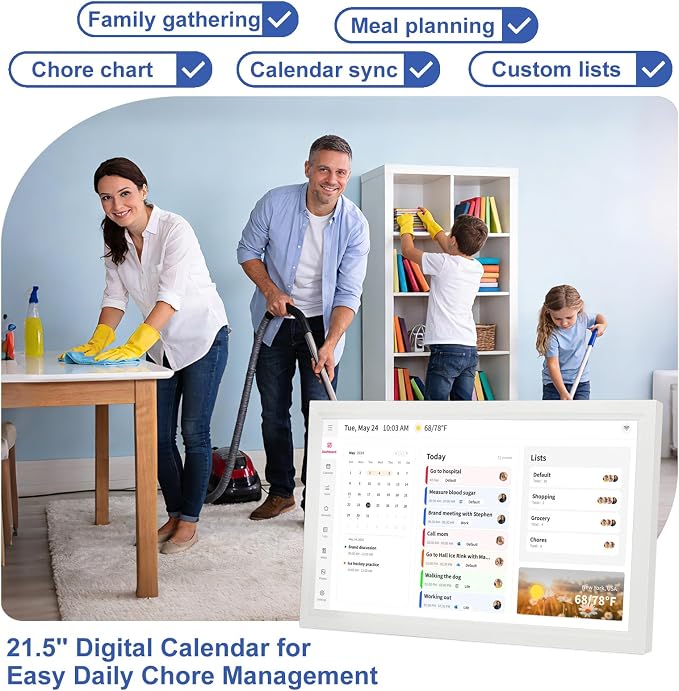 Whale Framely Digital Wall Calendar 21.5 Inch Large, Smart Family Schedule & Chore Chart, IPS FHD Touchscreen Wall Planner with Auto-Rotate, Wall Organizer, Gift for Women/Men，Father/Grandpa