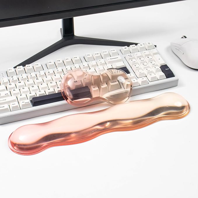 Gel Keyboard and Mouse Wrist Rest Set – Clear Orange Wrist Rest for Computer Keyboard 60%/68%/75%, Keyboard Cushion, Comfort & Support for Typing and Gaming