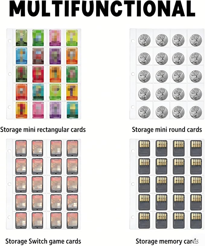 Mini Game Card Binder, 300 Slots Portable Card Holder Organizer, Water-Resistant Faux Leather Zipper Case for Game NFC Tags, SD Memory Cards, PS Vita Cartridges