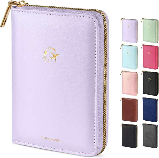 Forvencer Safe Zipper Passport Holder Cover, Passport Wallet for Travel | Cute RFID Blocking Passport Book, Waterproof Travel Accessories for Women, Lilac