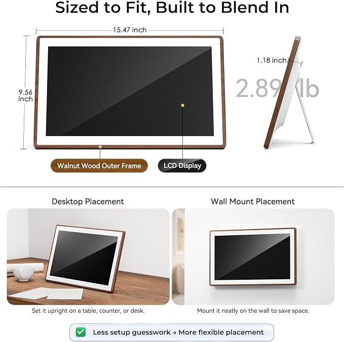 ANKRA 15.6" Digital Calendar, No Subscription Electronic Wall Calendar, Interactive Touchscreen Display for Family Schedules, Meal Planner, Chore Chart with Rewards, Digital Photo Frame, Wall & Desk Mountable (Walnut)