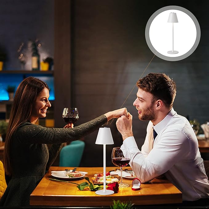 Timjorman Modern LED Cordless Table Lamp, 4000mAh Rechargeable Battery, 3 Level Brightness Night Light, Metal Shell, Minimalist Design, for Couples Dinner/Coffee Table/Restaurant/Bedroom, White