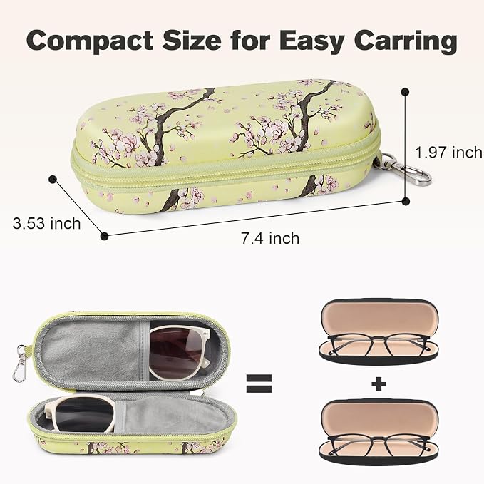 Double Eyeglasses Case, Dual Glasses Sunglasses Organizer with Zipper Closure, Eyewear Storage Box for Men Women Travel