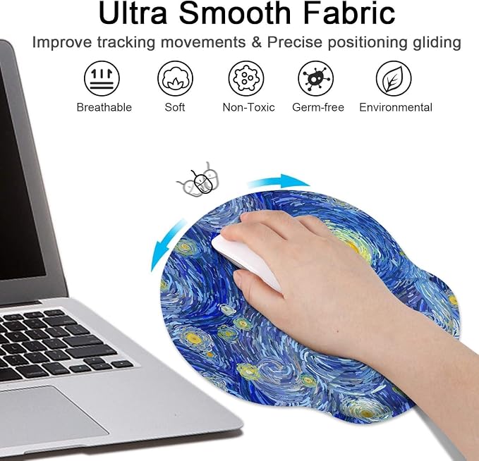 Ergonomic Mouse Pad Set with Wrist Rest, Abstract Night Sky | Starry Galaxy Non-Slip Rubber Base Wrist Cushion Support and Coasters Mousepad with Wrist Support for Computer Keyboard