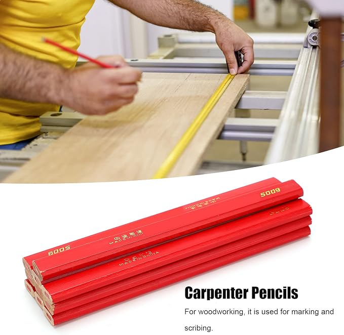 Carpenter Pencils, 10 Red Octagonal Hard Pencils for Woodworking & Concrete Marking