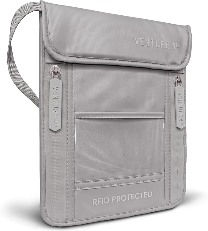 VENTURE 4TH Travel Neck Wallet, RFID Blocking Passport Holder -Sleek Silver