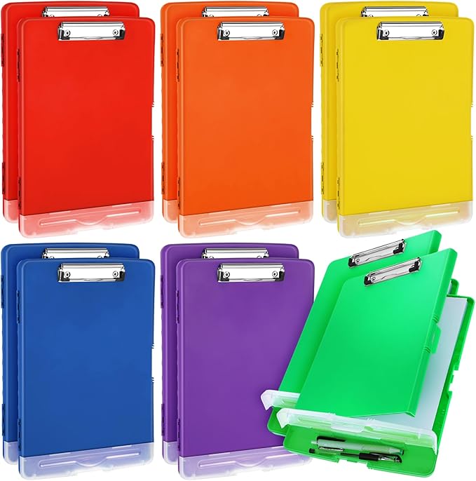 Crtiin 12 Pcs Colored Clipboard with Storage, 8.5 x 11 Inch Heavy Duty Plastic Nursing Clipboard Folder with Pen Holder A4 Medical Holder for Nurse Doctor Teacher Office, Organization (Bright Color)