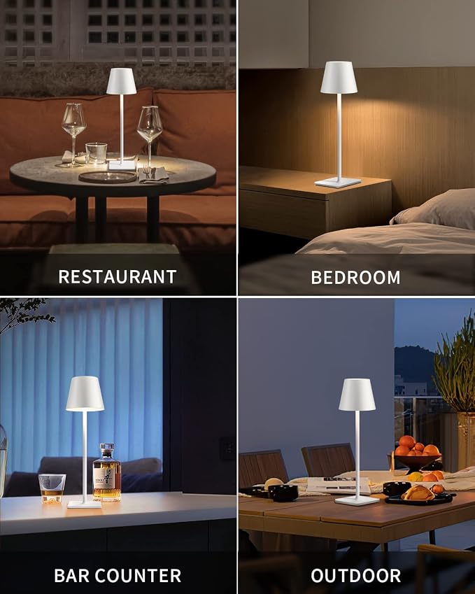 KDG 2 Pack Cordless White Table Lamps, Rechargeable Portable LED Desk Lamps | 5000mAh Battery Operated 3 Color Stepless Dimming Up for Restaurant, Bedroom, Outdoor Party, Camping, Coffee Shop, Nightlight