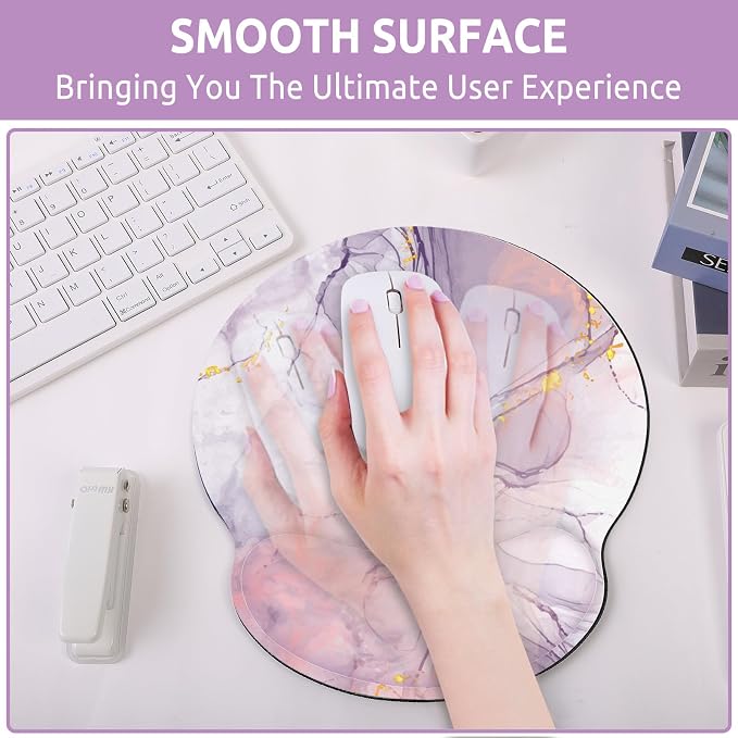 KONVINIT Ergonomic Mouse Pad with Wrist Rest, Purple Mousepad with Non-Slip Rubber Base and Smooth Surface, Small Mouse Pads for Desk, Office Desk Accessories