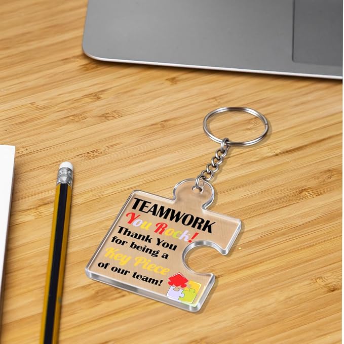 Team Appreciation Gifts Bulk Thank You Keychains for Coworkers | Gift Set for Employee, Staff, Teachers, Teamwork Puzzle Piece Keyring, Acrylic
