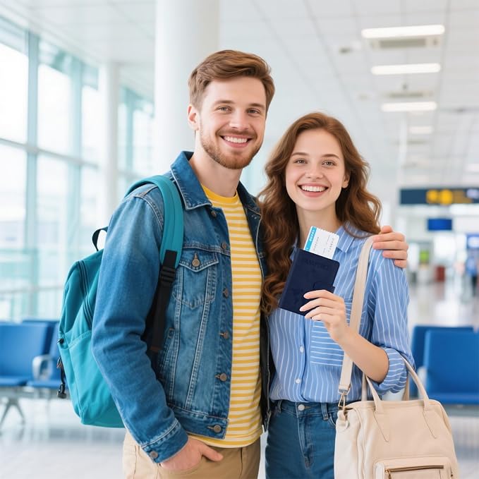 Passport Holder for Travel Essentials, Dark Blue Leather Passport Cover, Passport Wallet Holders for Women Men Family Travel Gifts Must Have Accessories, Credit Card Cash Air Ticket Storage Supplies