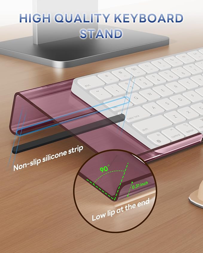 Laborio Computer Keyboard Wrist Rest, Keyboard Riser Stand for Desktop | Rose Pink, Ergonomic Acrylic Keyboard Holder, Non-slip Wrist Pad, Pain Relief for Typing, Multiple Colors