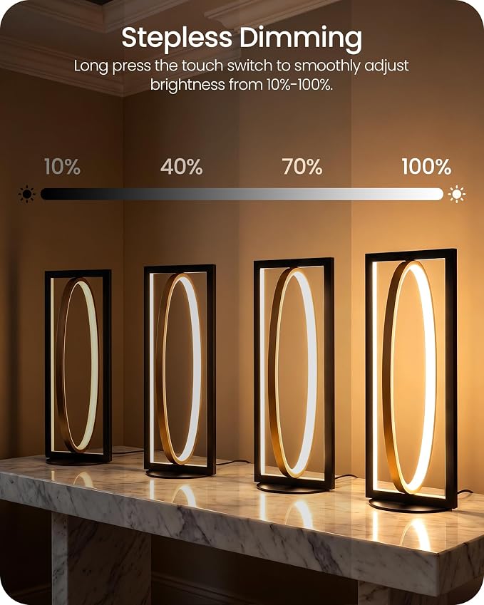 Modern LED Table Lamp, Dimmable Minimalist Bedside Lamp, 3 Color Temperatures, Angle Adjustable, Cute Desk Lamp, Nightstand Lamp for Living Room, Bedroom, Office, Black and Gold D62TL05
