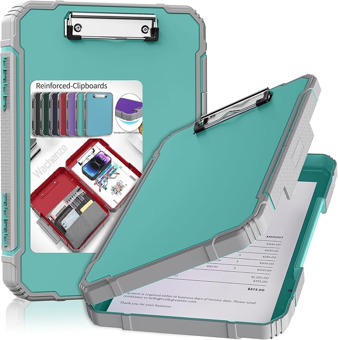 Clipboard, Clipboard with Storage, Heavy Duty Clip Boards 8.5x11, Protective Over Molded Edge, Plastic Clipboards, Contractor Folder with Internal Pen Pouch for Driver (Light Green)
