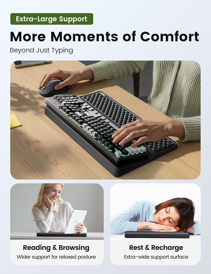 Vaydeer Extra-Large Keyboard Wrist Rest, Ergonomic Keyboard Stand with Wrist Rest, Ergonomic Keyboard Riser with Soft Memory Foam Cushion for Typing, Gaming, Home Office, Carpal Tunnel Pain Relief