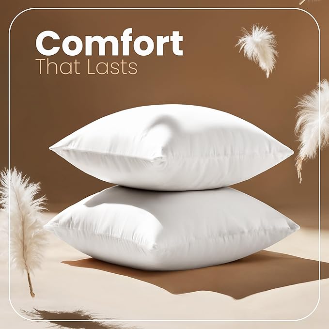 Utopia Bedding 16x16 Pillow Inserts, White Throw Pillows for Couch, 2 Pack | Indoor cushion inserts for bed, sofa & couch, Supportive & fluffy decorative pillows for everyday comfort, Set of 2, White
