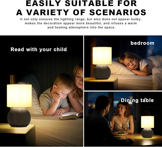 Modern Small Table Lamp Set of 2, Minimalist Nightstand Bedside Lamps with One-Button Inline Switch, 6.2×6.2×10.4 Inch Desk Light for Bedroom, Living Room,Including Light Bulb（Grey）