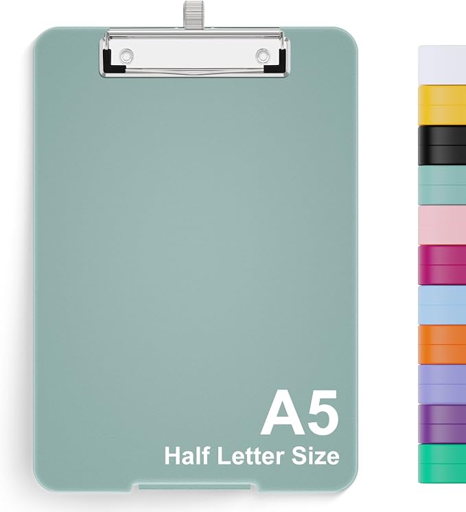 Hongri A5 Clipboard with Storage, Metal Retractable Pen Holder, Dark Green | 6 x 9'' Nursing Plastic Foldable Clip Board, Size 9.4 x 6.1 x 0.9 in, Menu Box for Work, Office & School Supplies