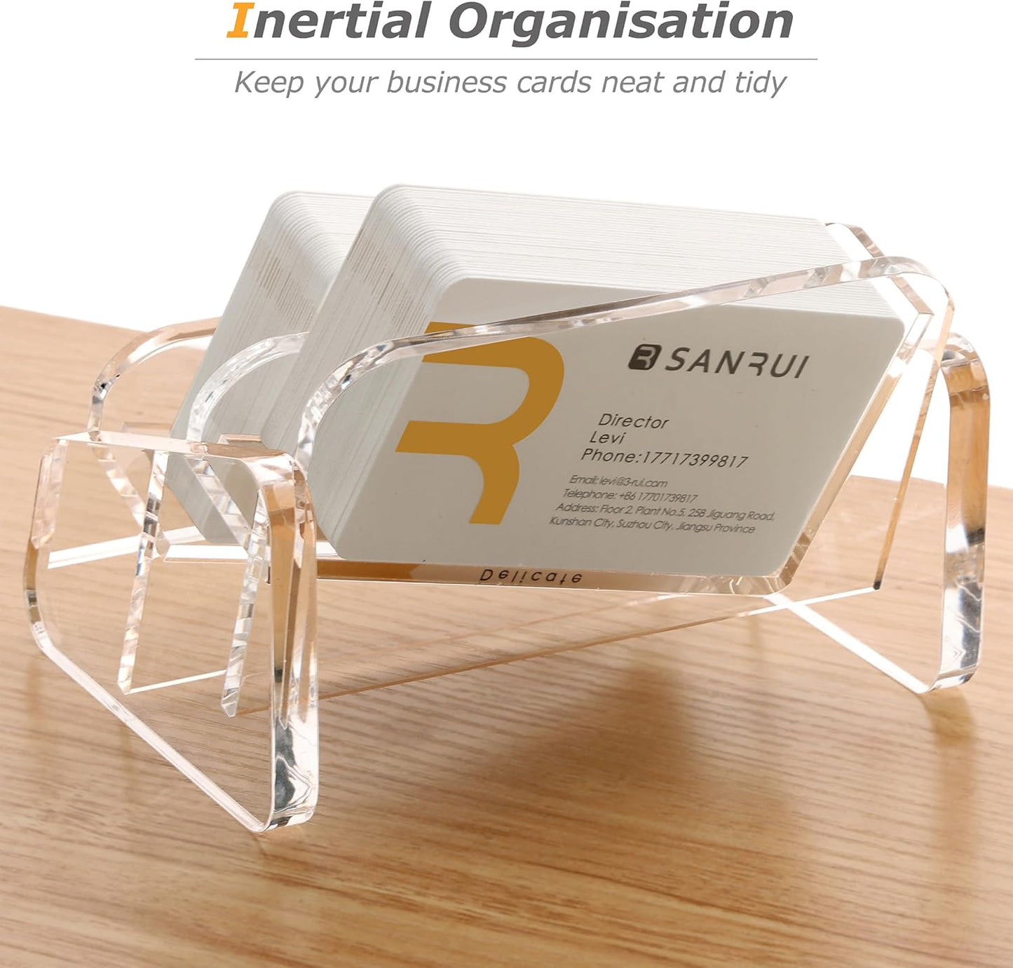 SANRUI Acrylic Business Card Holder for Desk, 2 Tier Clear Tilt Business Name Card Display Holders Stand Storage Organizer Fits 120 Business Cards (Horizontal, 2-Slot)