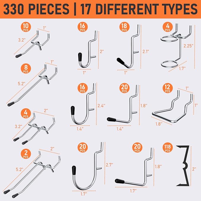 INCLY 280PCS Upgraded Pegboard Hooks Assortment with Bins & Cups | Pegboard Accessories Organizer Kit, 1/8 or 1/4 inch Peg Board Hooks for Hanging Tools, Garage Warehouse Wall Organization