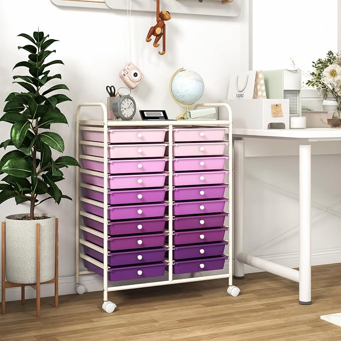 RELAX4LIFE 20-Drawer Rolling Storage Cart - Mobile Rolling Cart w/Drawers for School Classroom Teacher Office Home Salon, Paper File Art Supply Craft Organizer, Utility Cart on Wheels