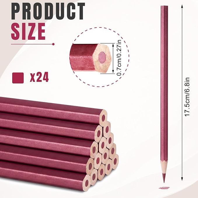 Gersoniel 24 Pack Red Welders Pencil, Metallic Marking Pencil | Fits Welding, Construction, and Carpentry Workers. Writes on Metal, Wood and Stone, Teacher Water Soluble Marking Tools, 6.9"
