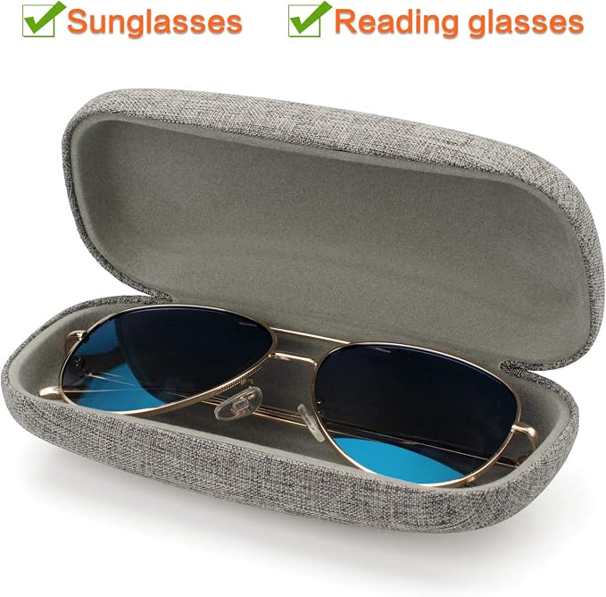 Vemiss Hard Shell Sunglasses Case, Large Linen Fabric Protective Glasses Case for Men Women