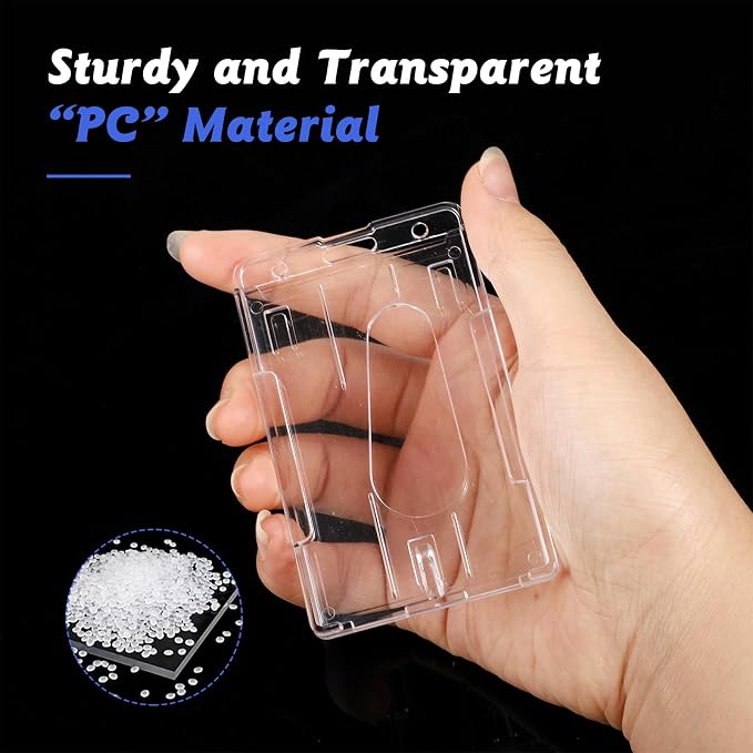 2 Set Badge Holder Retractable Clip Heavy Duty Reels with Clear Vertical ID Card Badge Holders Thumb Slots Hard Transparent PC Case for Work Office
