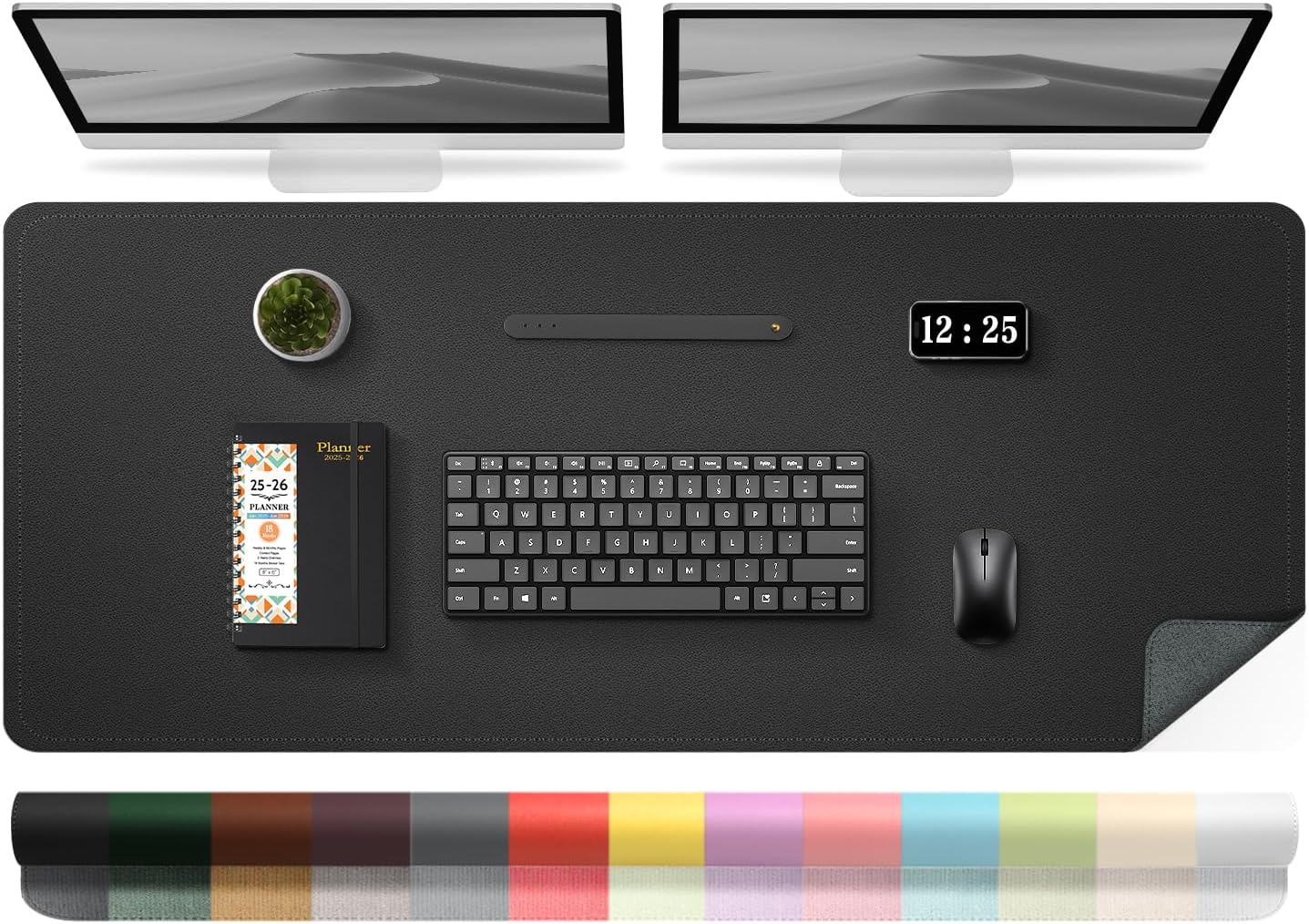 Large Desk Pad, 47.2'' x 23.6'', Computer Mat for Desk, Leather Desk Pad Protector, Suede Base Sewing Desk Blotter, Non-Slip Office Desk Mat, Waterproof Desk Writing Pad for Office and Home Black