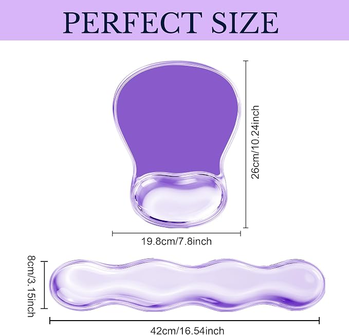 Keyboard Wrist Rest & Ergonomic Mouse Pad with Wrist Rest Set, Cute Transparent Gel Wrist Rest for Keyboard and Mouse, Soft Support for Pain Relief, Office, Gaming Desk Accessories（Purple）