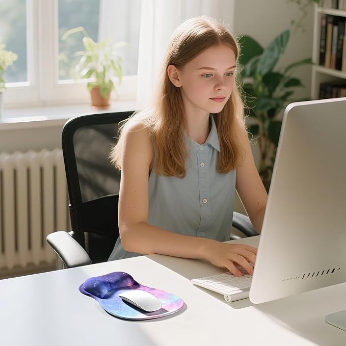 EooCoo Mouse Pad with Gel Wrist Rest, Ergonomic Mousepad Wrist Alignment | Middle Concave Design for Natural Wrist Alignment, Non-Slip Base Mousepad, Carpal Tunnel Relief, Office Desk Accessories