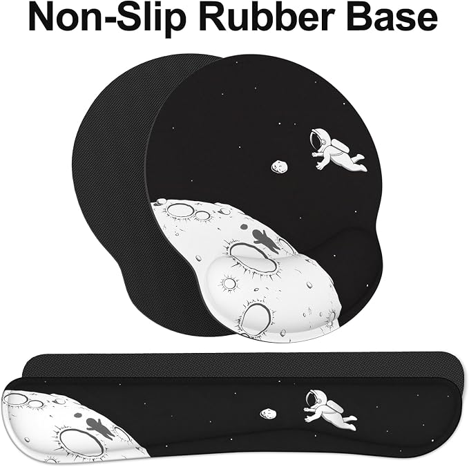 Ergonomic Mouse Pad with Wrist Rest and Keyboard Wrist Rest, Mousepad | Memory Foam Wrist Rest for Computer Keyboard, Pain Relief, Non-Slip Base, Mouse Pad with Wrist Support for Gaming, Astronaut