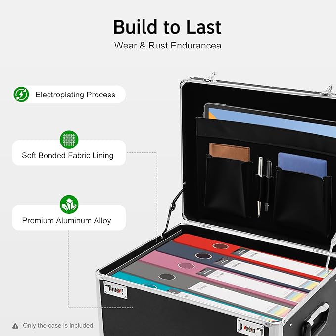 Mobile Business Case,Rolling Business Case,Portable File Storage Box,Black | Locking Hand pull File Case,Dual 3-Digit Password Locks Secure Contents,2 Wheels,31" Telescoping Handle Easy Roll 19x15x16"