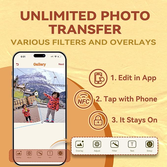 E-Paper Fridge Magnet Classic Plus, Battery Free E-Ink Photo Display, Wireless NFC Smart Frame, Phone Control Acrylic Memo Board Home Travel Party Gift, Compatible iPhone13&Newer(Yellow)